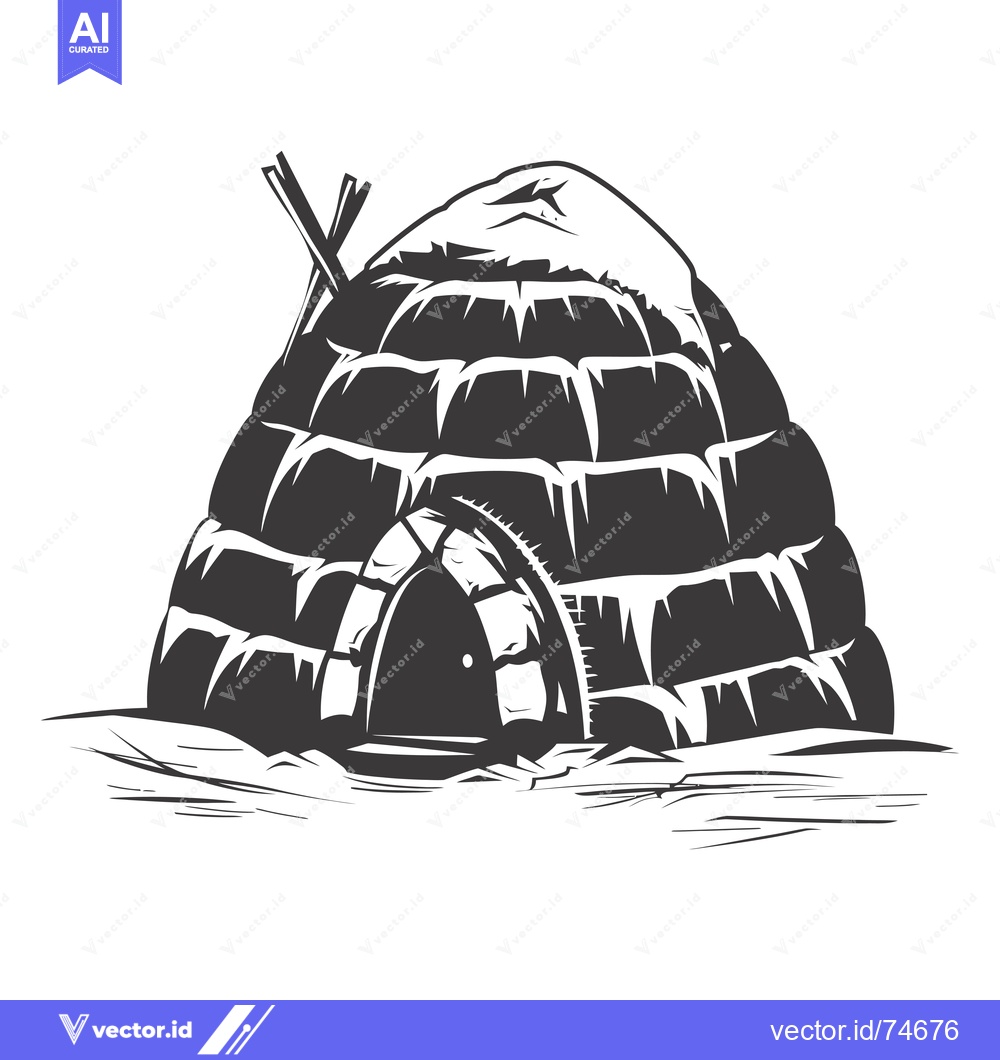 Premium Vector of A Black and White Illustration of a Traditional Igloo with a Door