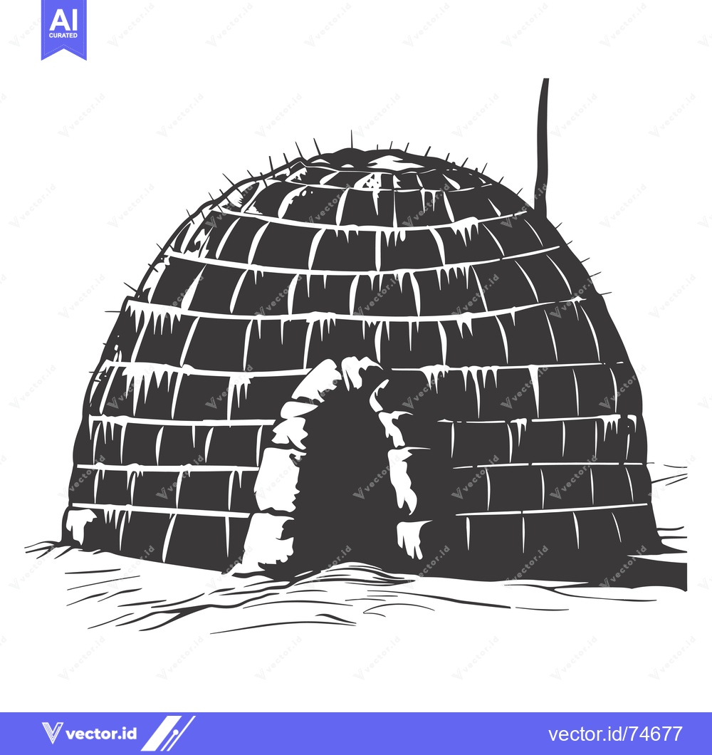 Premium Vector of A black and white illustration of an igloo with an entrance