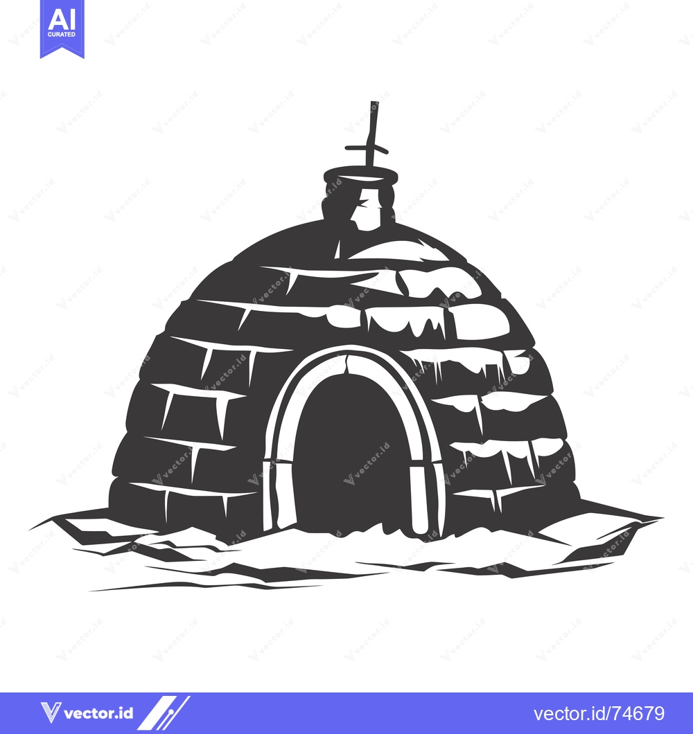 Premium Vector of Black and White Illustration of an Igloo on a Snowy Landscape