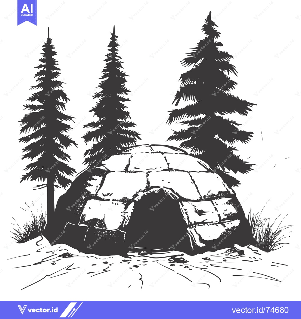 Premium Vector dari An Igloo Shelter Nestled Amongst Tall Pine Trees