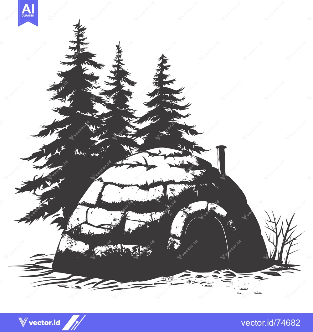 Premium Vector of An Igloo Surrounded by Fir Trees in a Snowy Landscape