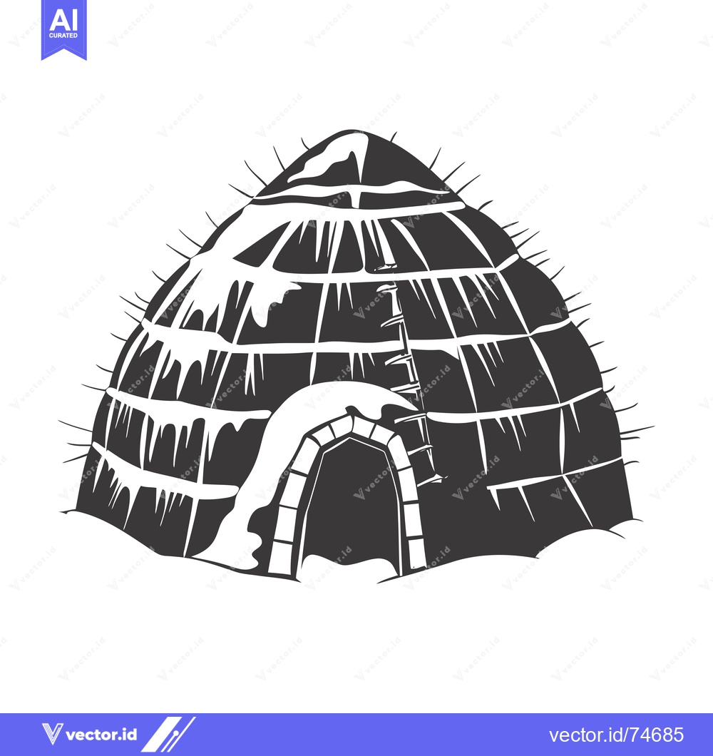 Premium Vector dari Black and White Illustration of an Igloo with an Entrance