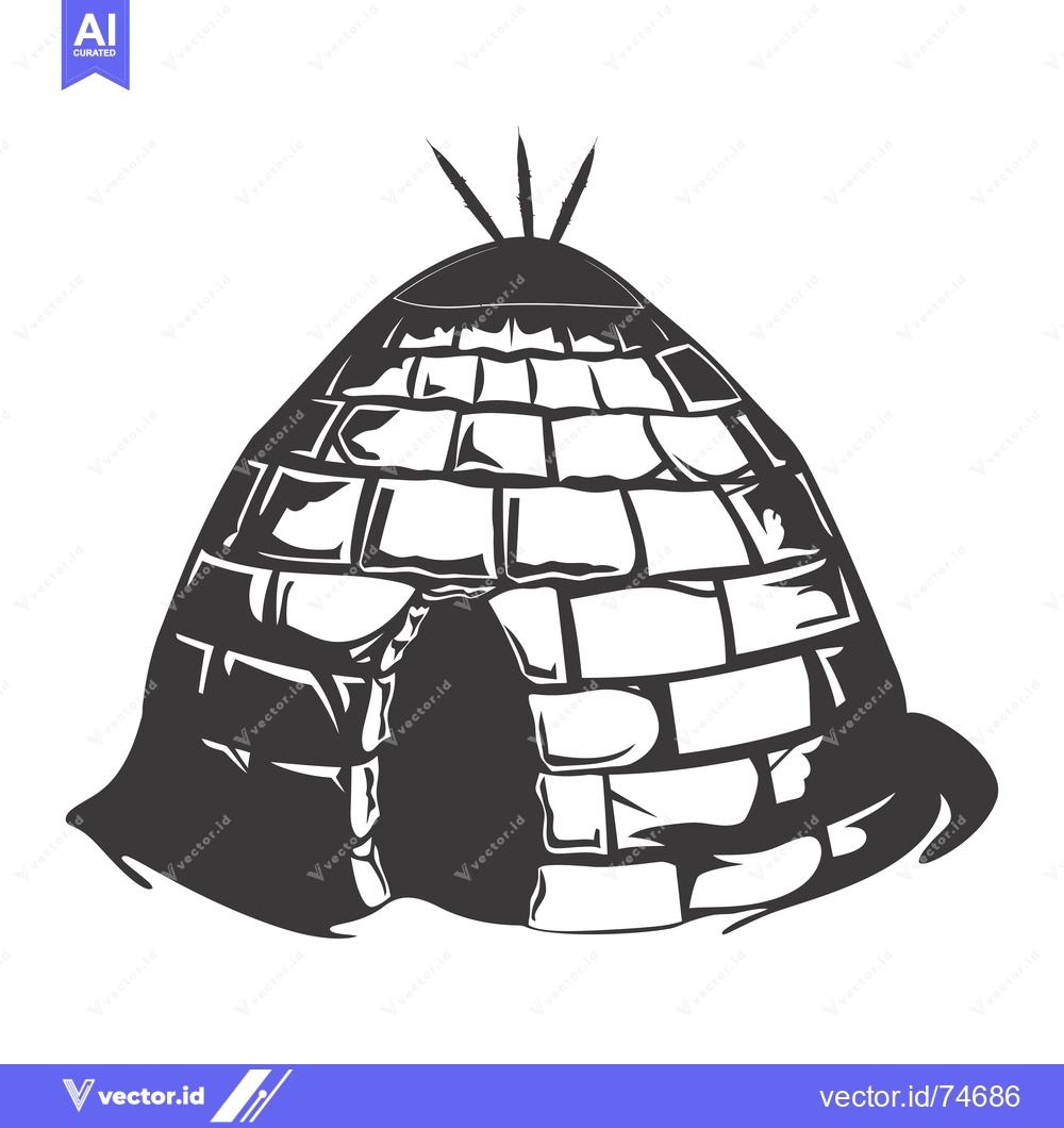 Premium Vector dari Black and White Illustration of an Igloo with an Entrance