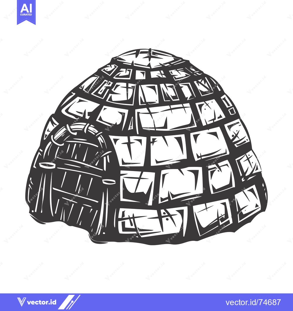 Premium Vector of Black and White Illustration of an Igloo with an Entrance