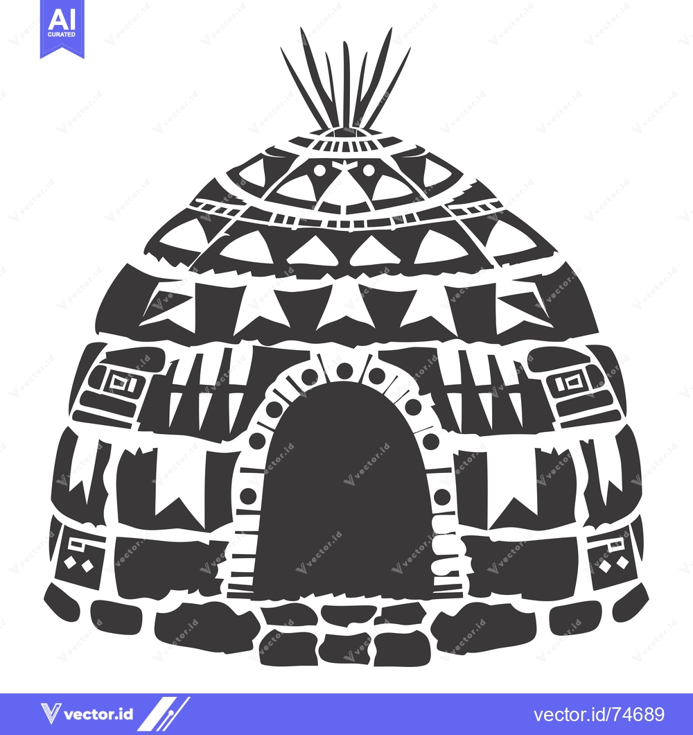 Premium Vector dari Black and White Stylized Illustration of a Traditional Inuit Igloo