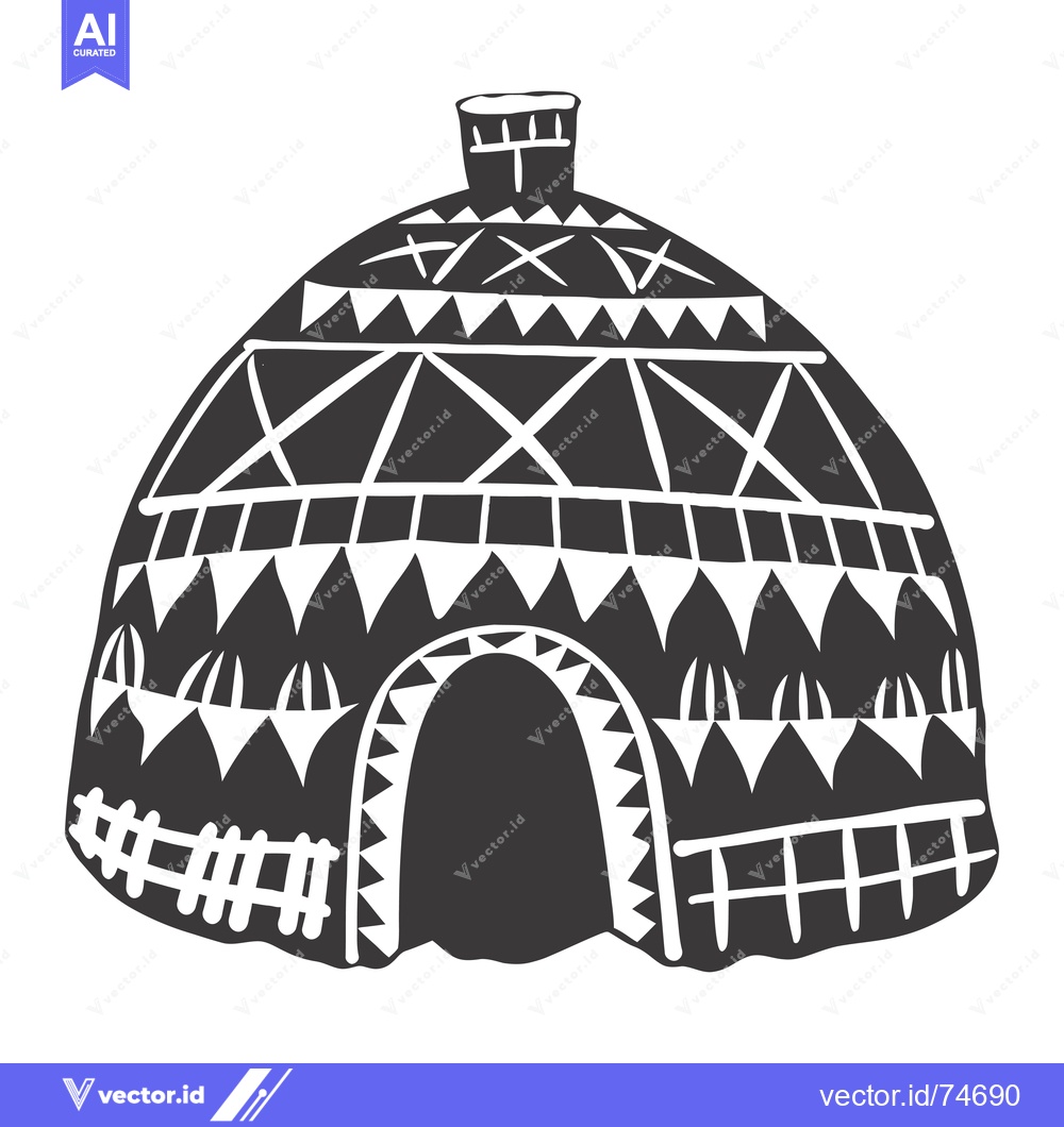 Premium Vector of Traditional African Hut with Geometric Pattern
