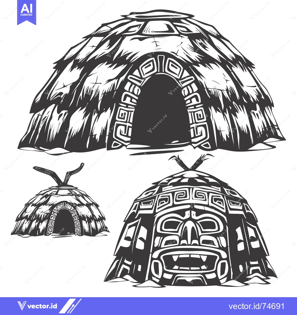 Premium Vector dari Three Indigenous Dwellings with Geometric Designs