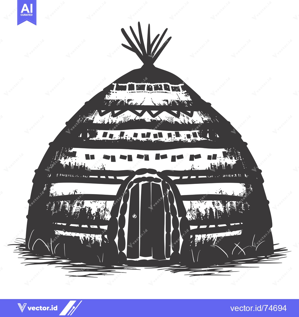Premium Vector dari Hand-Drawn Illustration of a Traditional Round Hut with a Door