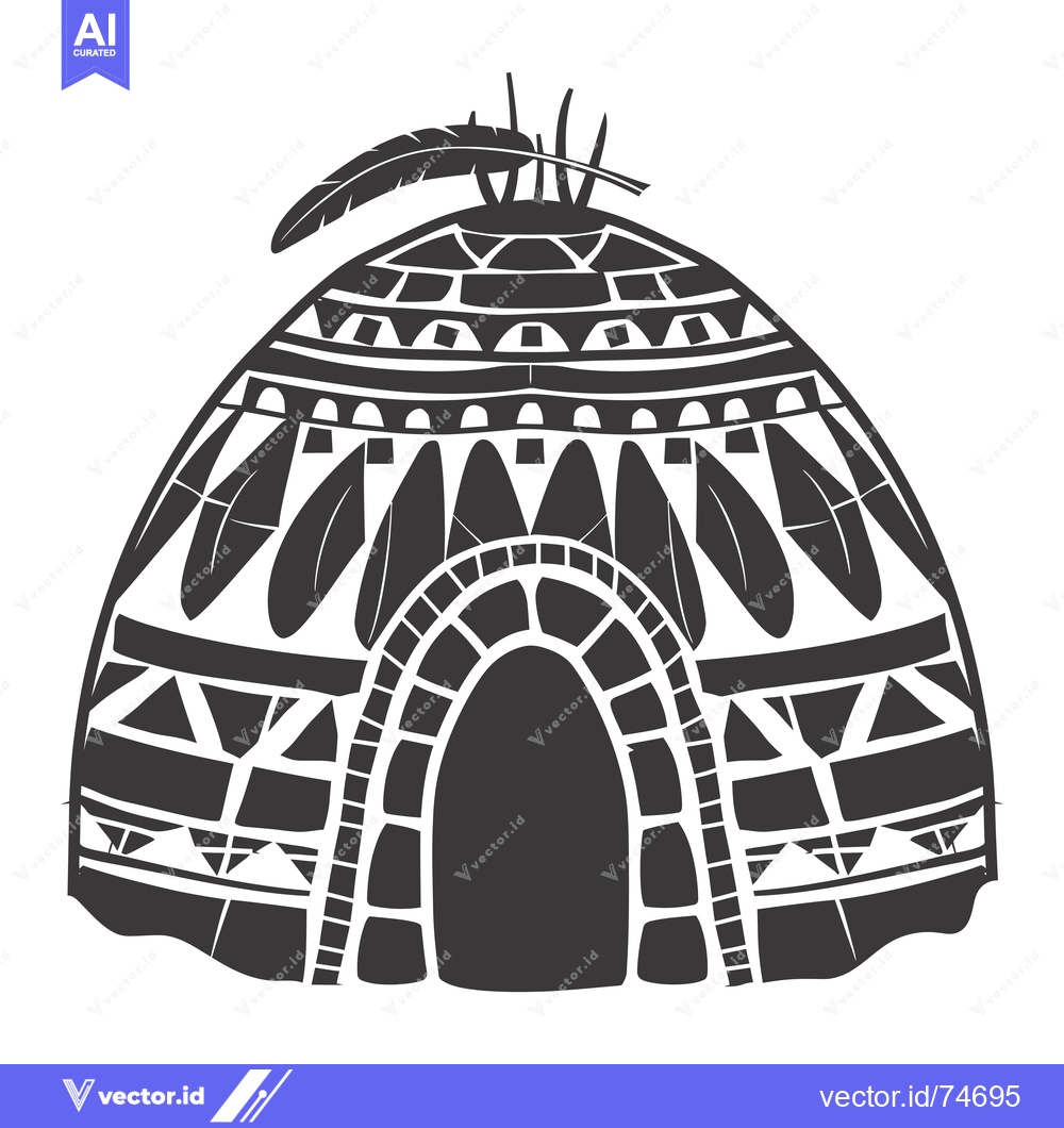 Premium Vector dari Native American Teepee with Feather Decoration and Geometric Patterns