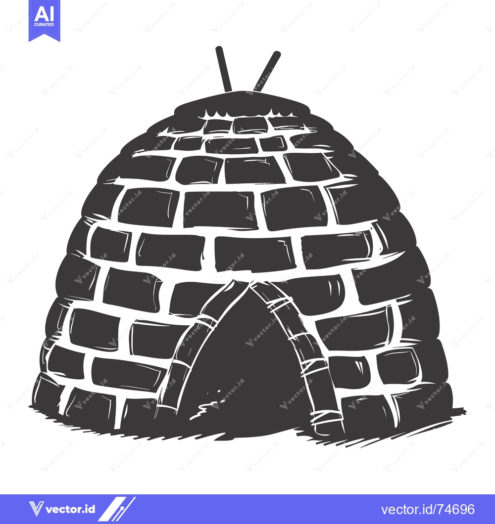 Premium Vector dari Black and White Illustration of an Igloo with a Small Entrance