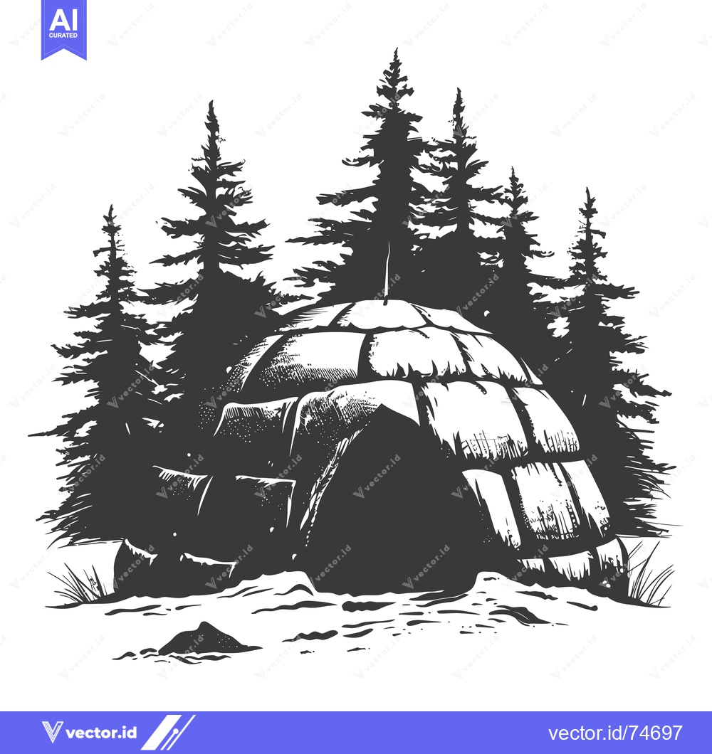Premium Vector of Igloo Shelter in a Snowy Forest with Pine Trees