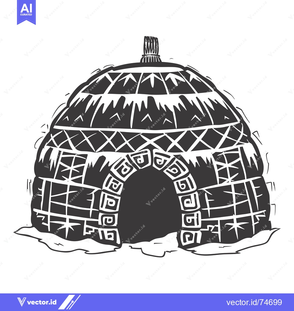 Premium Vector dari Black and White Illustration of an Igloo in the Snow