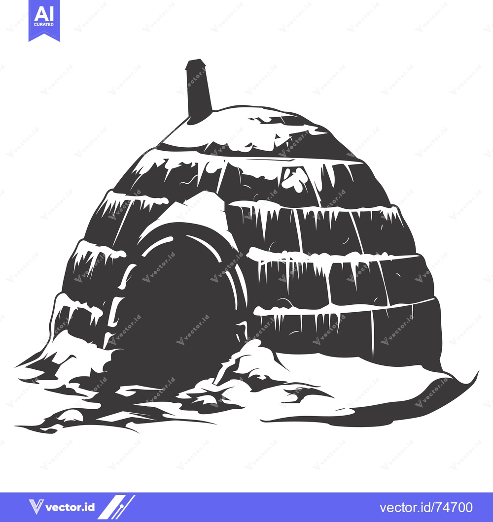 Premium Vector of Black and White Illustration of an Igloo with a Small Chimney on Top