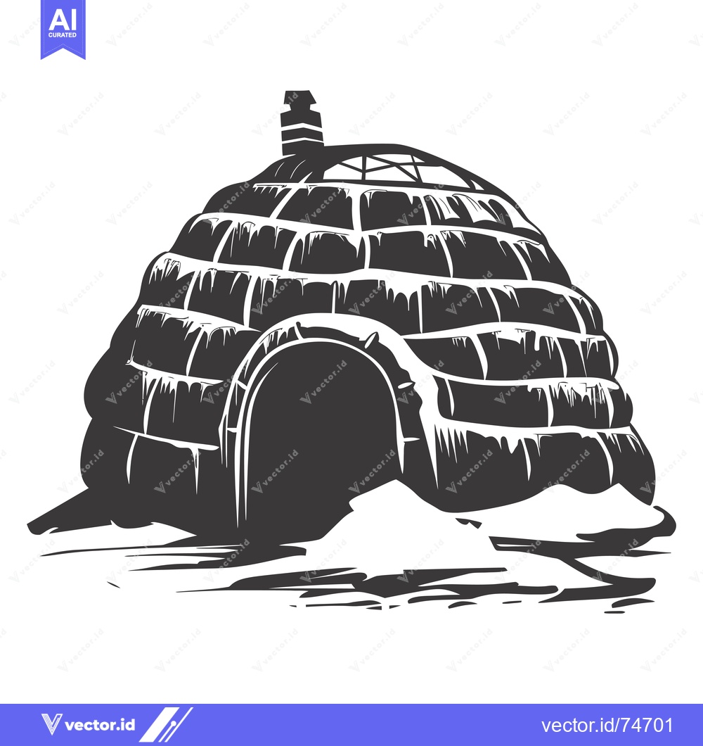 Premium Vector dari Black and White Illustration of an Igloo with a Chimney