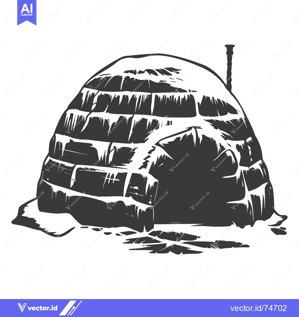 Premium Vector of A Detailed Illustration of a Traditional Igloo in Black and White