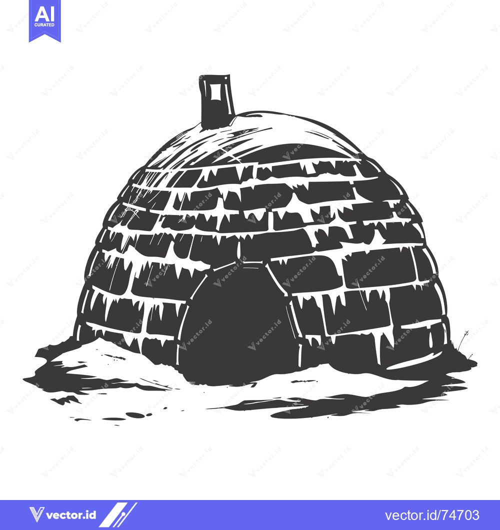 Premium Vector dari Black and White Illustration of an Igloo with a Small Entrance