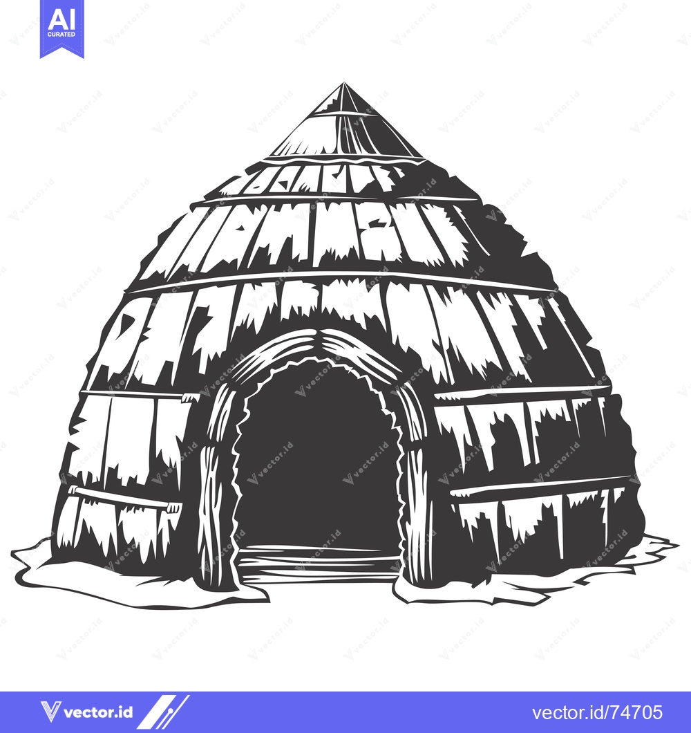 Premium Vector dari A Black and White Illustration of a Traditional Igloo
