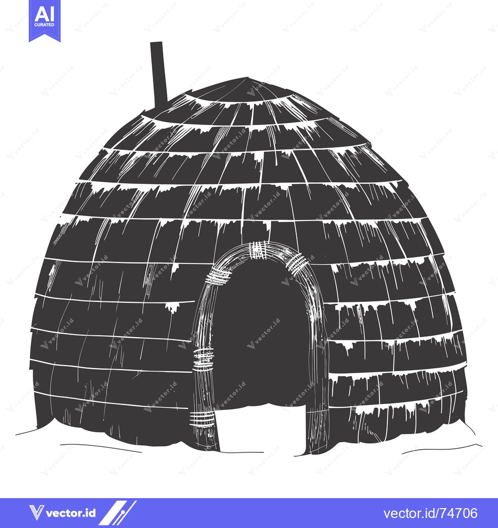Premium Vector of A Black and White Illustration of an Igloo with a Smoke Vent