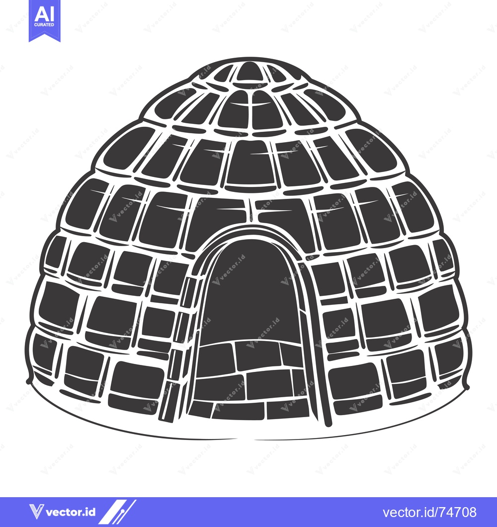 Premium Vector of A black and white illustration of an igloo with a rounded roof and an
