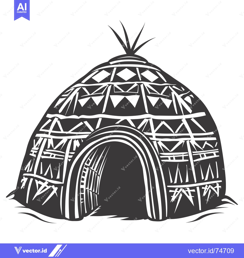 Premium Vector of Black and White Illustration of a Traditional Dome-Shaped Hut with Geo