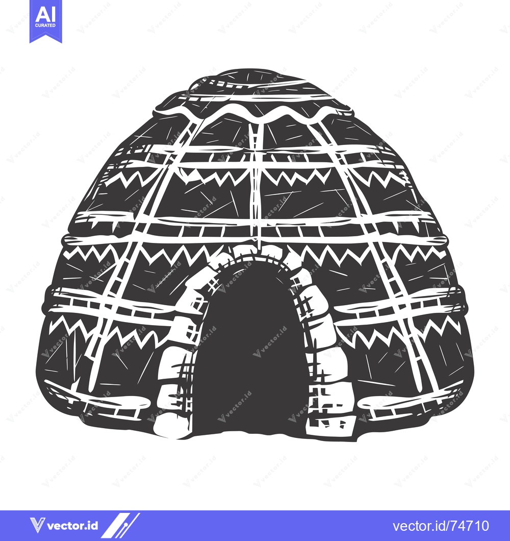 Premium Vector dari Black and white illustration of a traditional dome-shaped hut