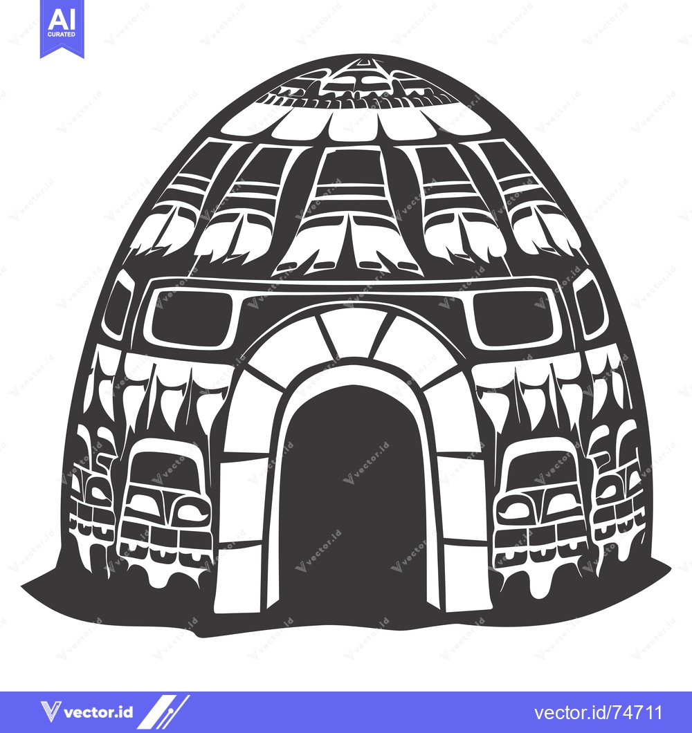 Premium Vector of Black and White Illustration of a Traditional Igloo with a Geometric D