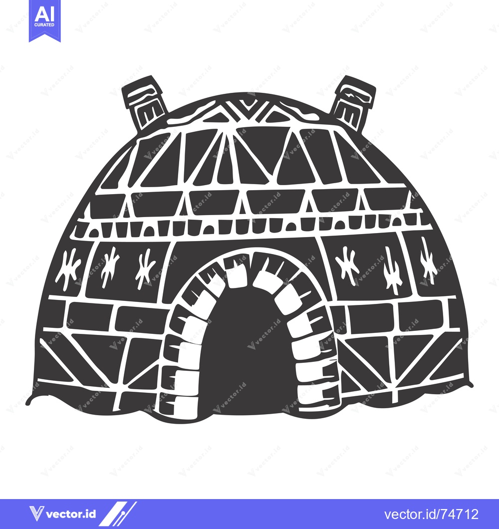 Premium Vector dari Black and White Illustration of an Igloo with a Detailed Geometric Des