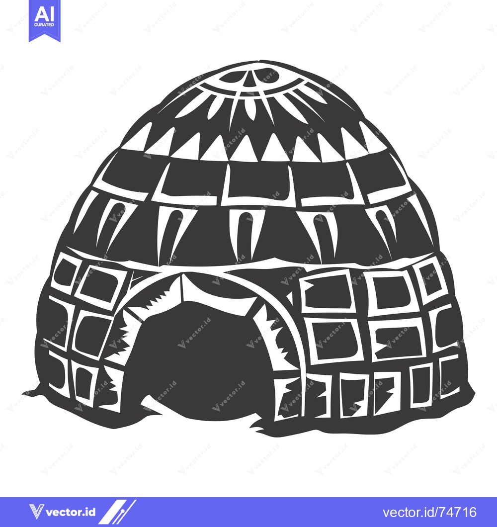 Premium Vector dari A Black and White Illustration of an Igloo with a Patterned Exterior