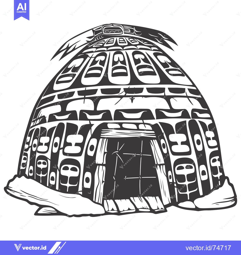 Premium Vector of Black and white illustration of a traditional native American dwelling