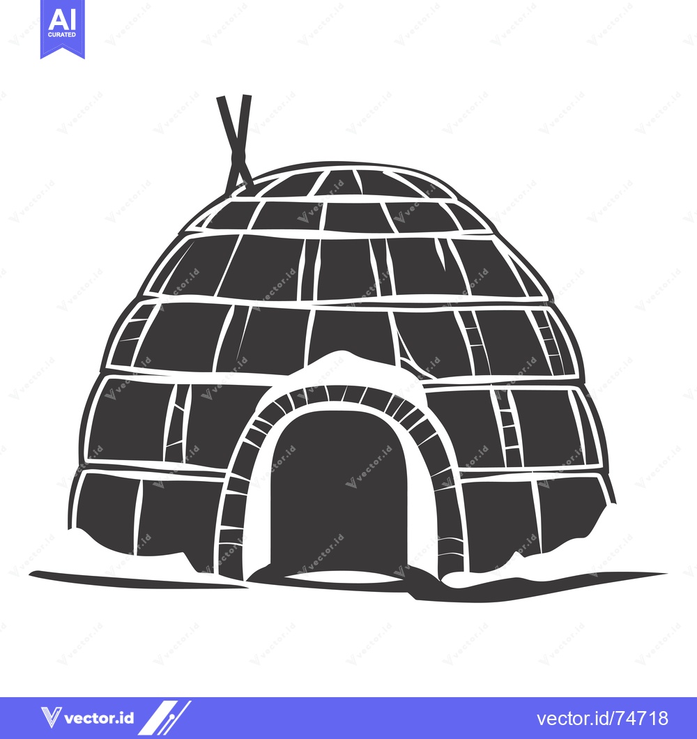 Premium Vector dari Black and White Illustration of an Igloo with an Entrance