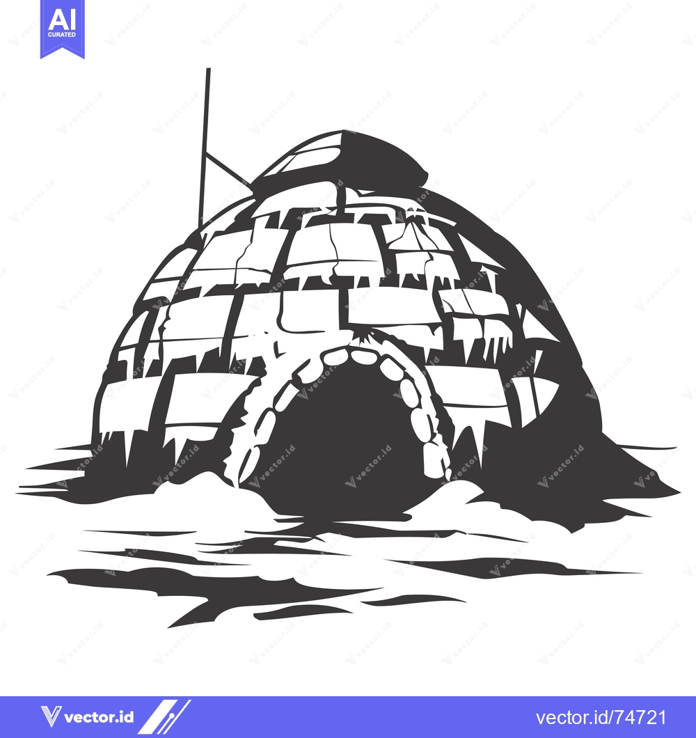 Premium Vector of Black and White Illustration of an Igloo with a Snowdrift in Front