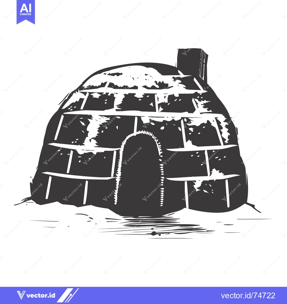 Premium Vector of Black and White Illustration of an Igloo with Snow and a Chimney