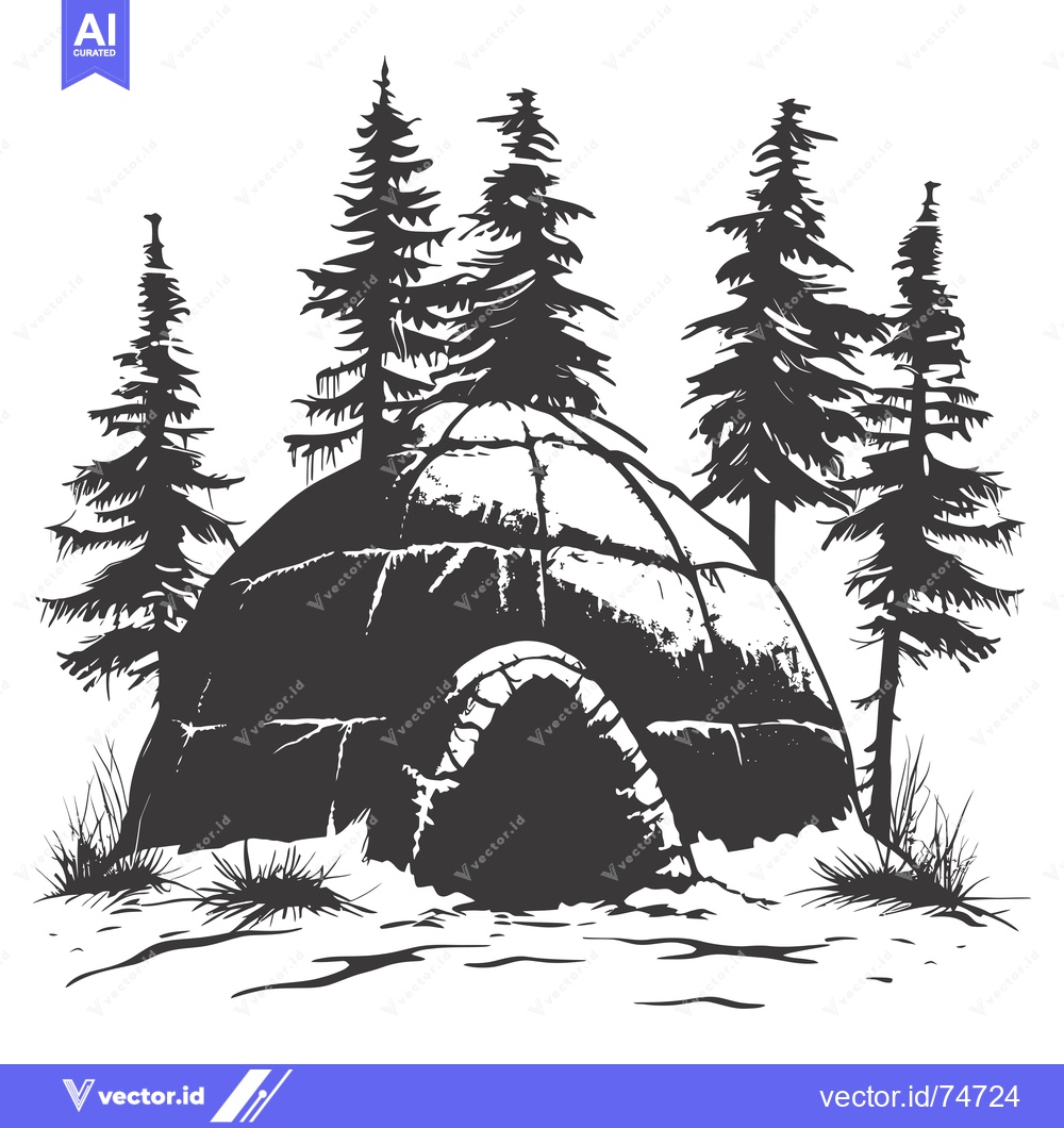 Premium Vector dari A snow igloo with an entrance in the snowy wilderness surrounded by ta