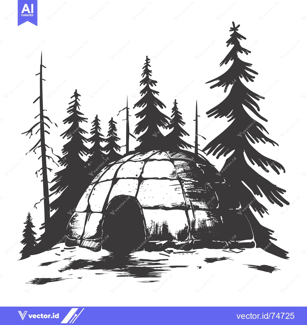 Premium Vector dari A Hand-Drawn Illustration of an Igloo in a Forest