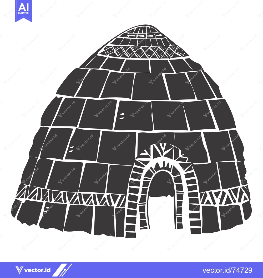 Premium Vector dari A black and white illustration of an igloo with a geometric patterned