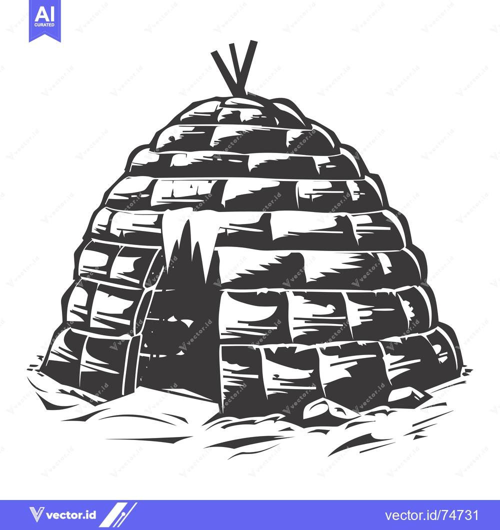 Premium Vector dari A Black and White Illustration of a Traditional Inuit Igloo