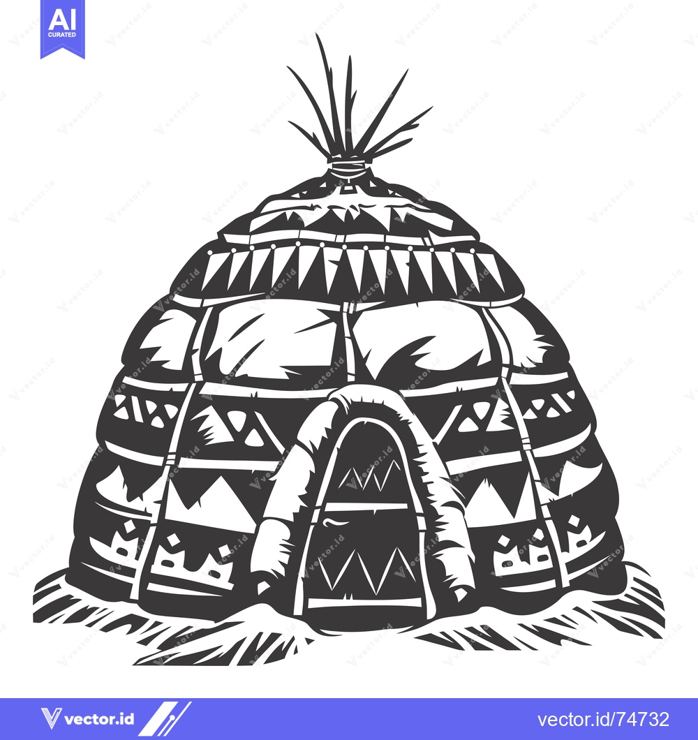 Premium Vector of Black and white illustration of a traditional dome-shaped indigenous d