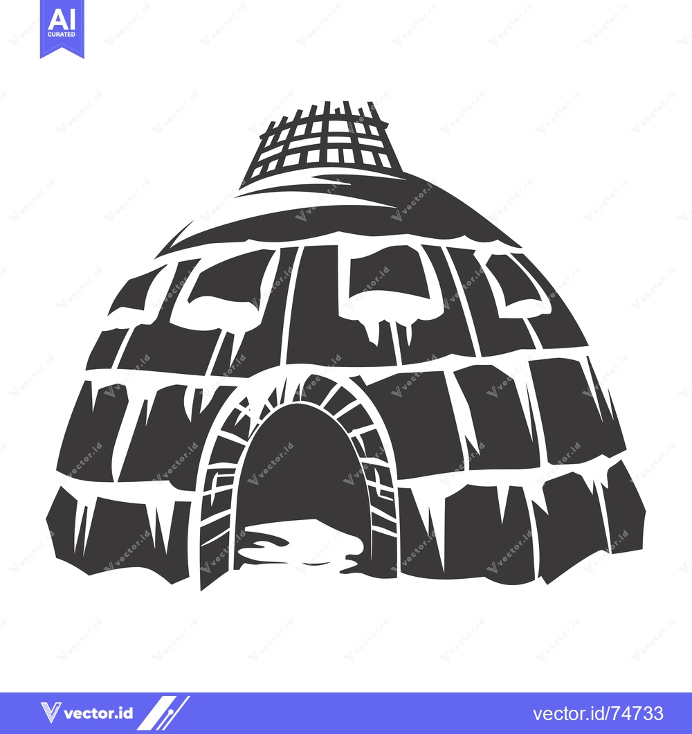 Premium Vector of Black and White Illustration of an Igloo with an Entrance