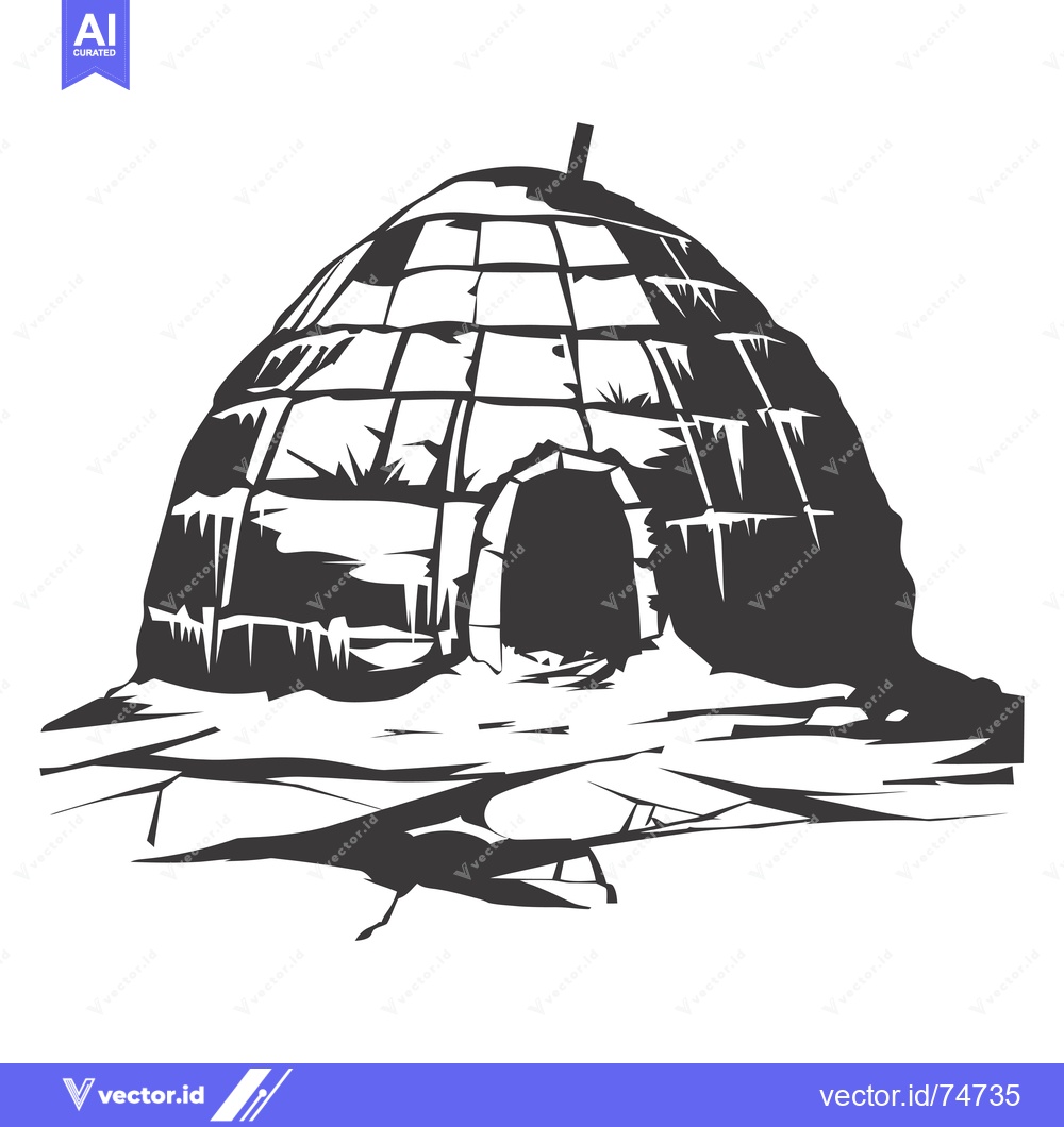 Premium Vector dari A Black and White Illustration of an Igloo in a Snowy Landscape