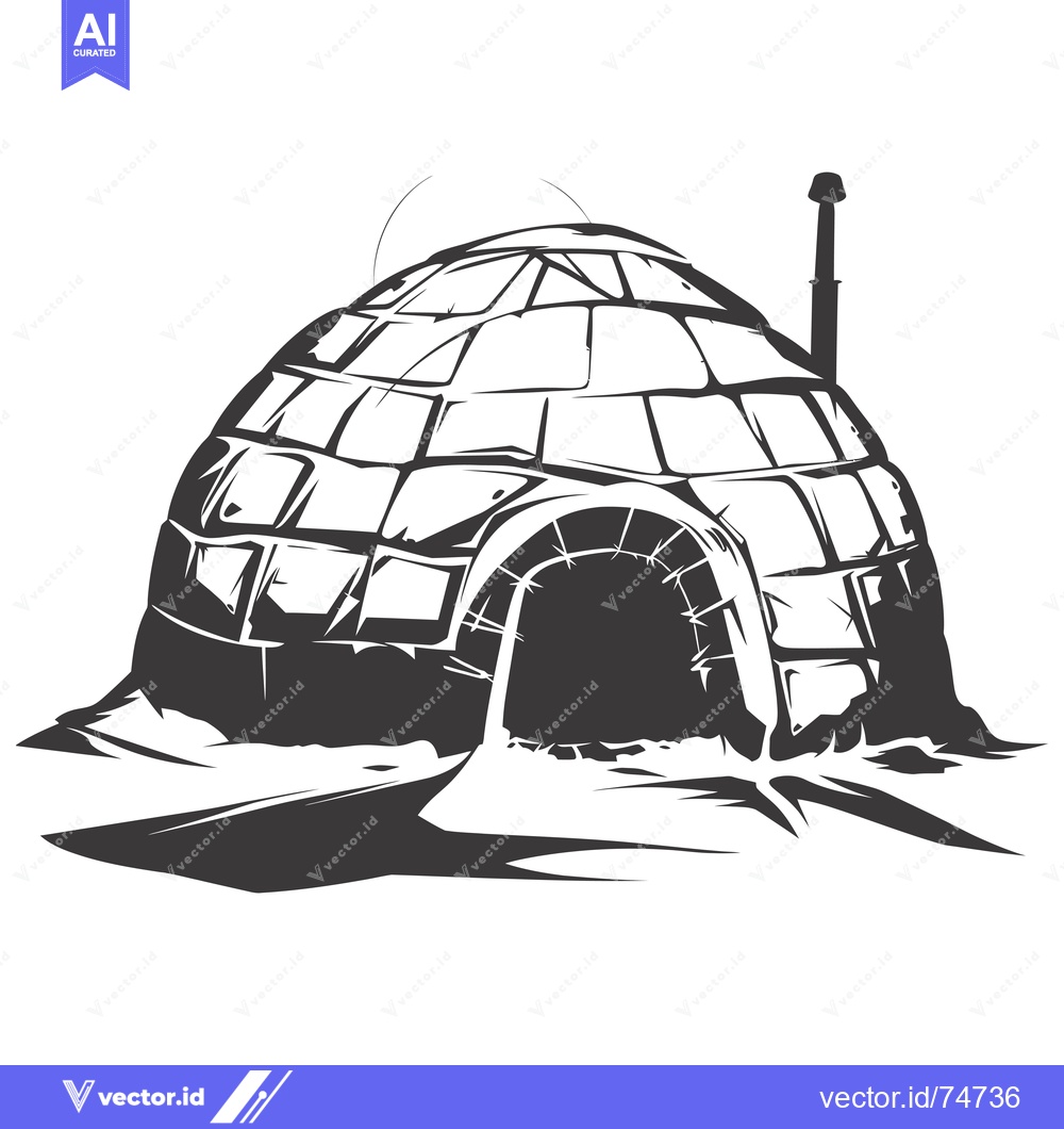 Premium Vector of A Black and White Illustration of an Igloo with a Vent Pipe