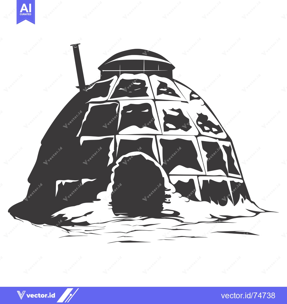 Premium Vector dari Black and white illustration of a snow igloo with an entrance