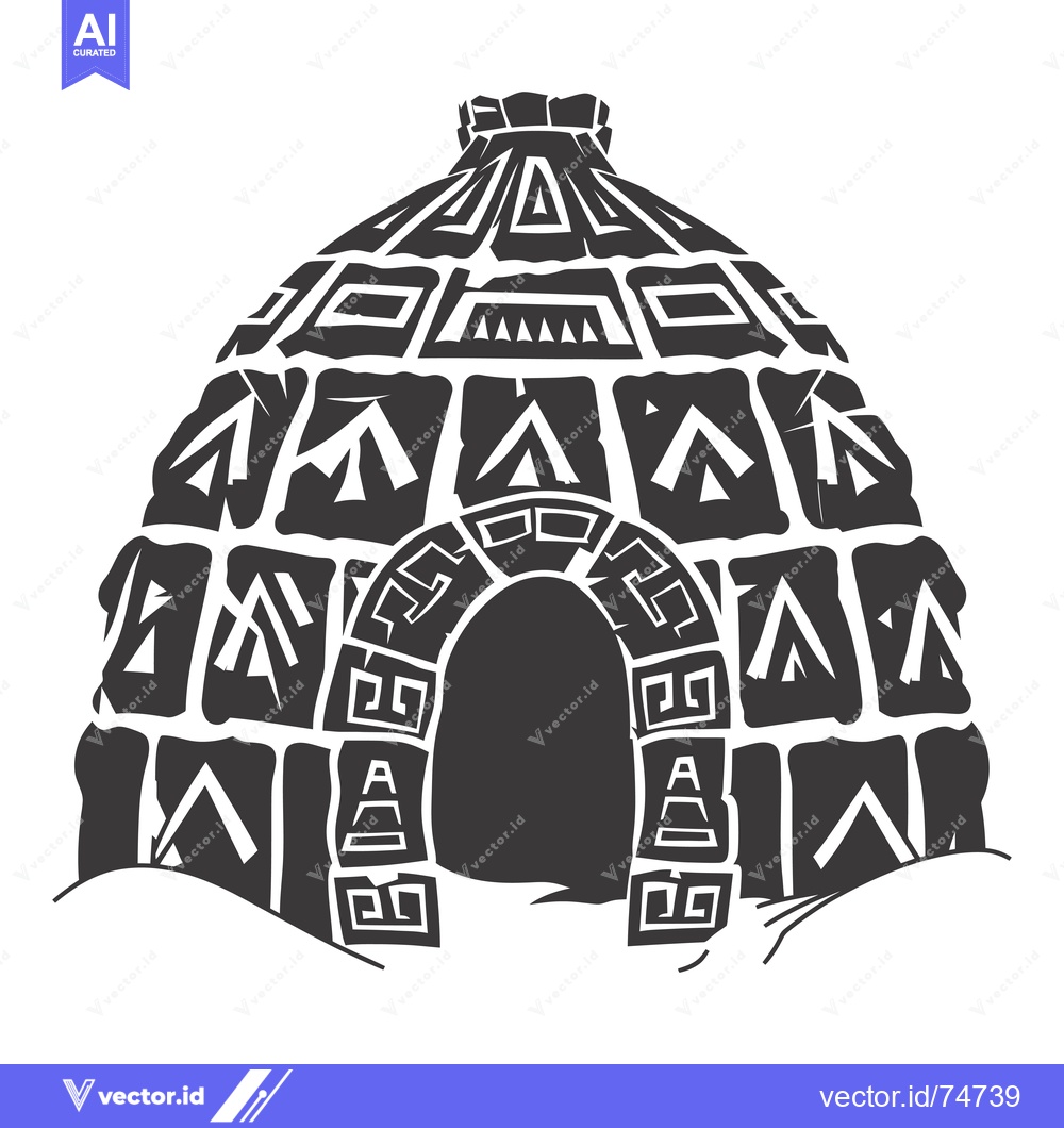 Premium Vector of Black and White Illustration of an Igloo with Geometric Pattern