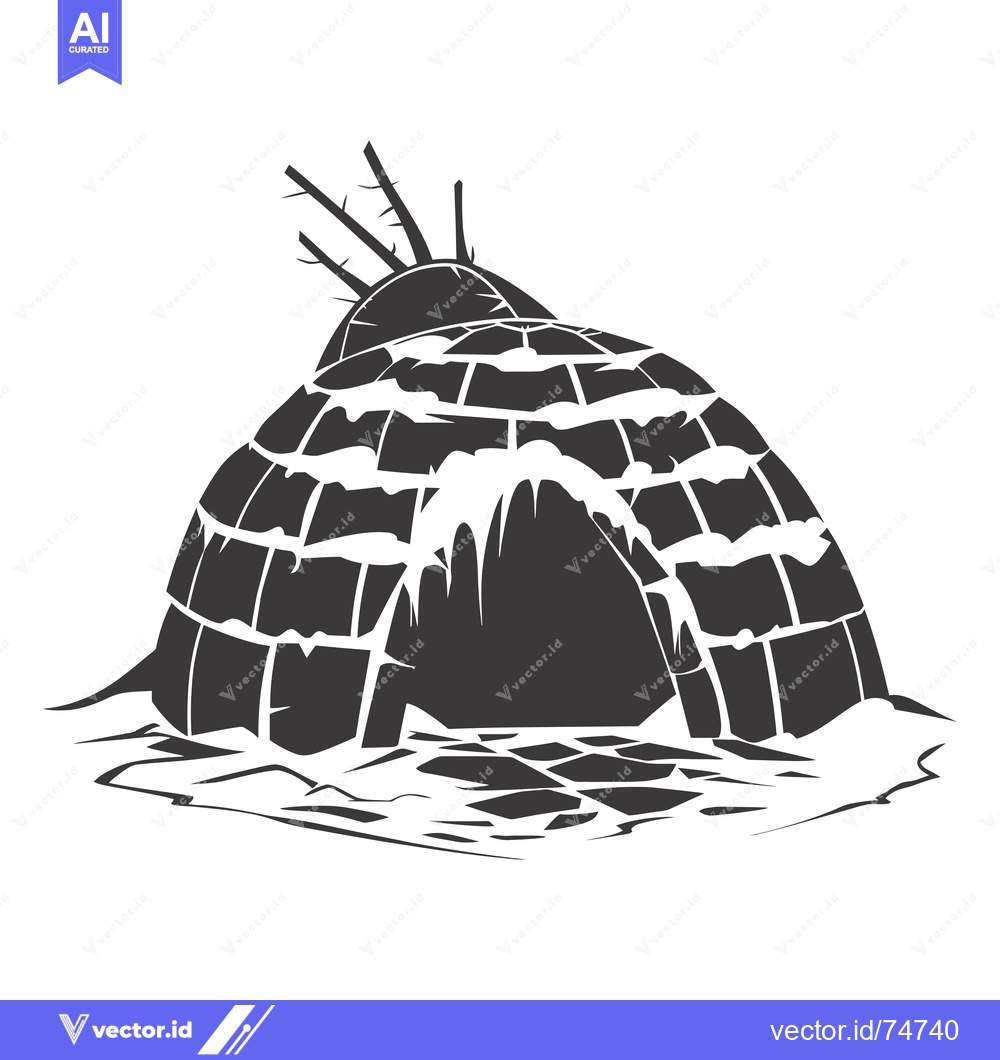 Premium Vector dari A Black and White Silhouette of an Igloo with an Entrance