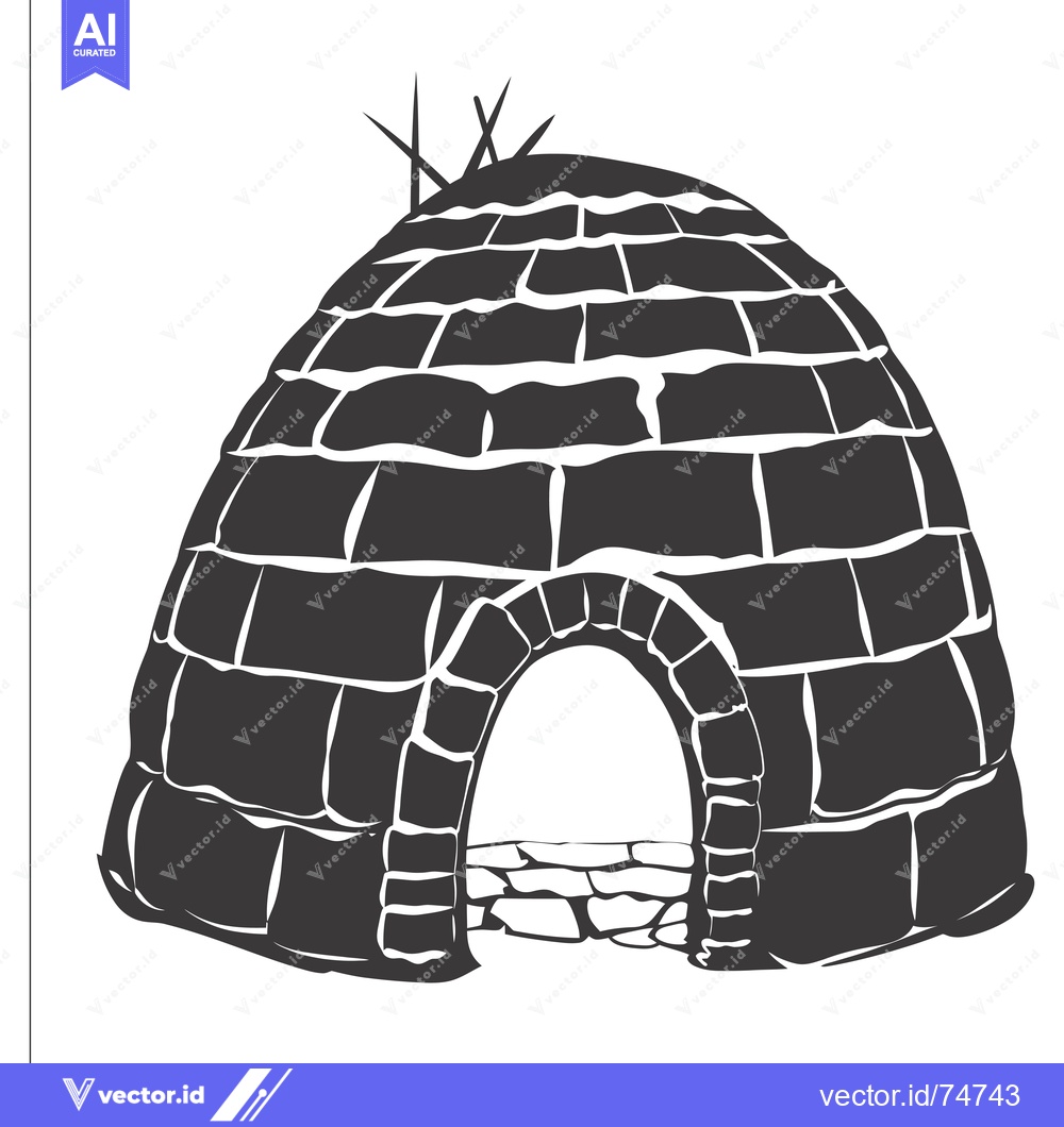 Premium Vector of A black and white illustration of an igloo with an open entrance