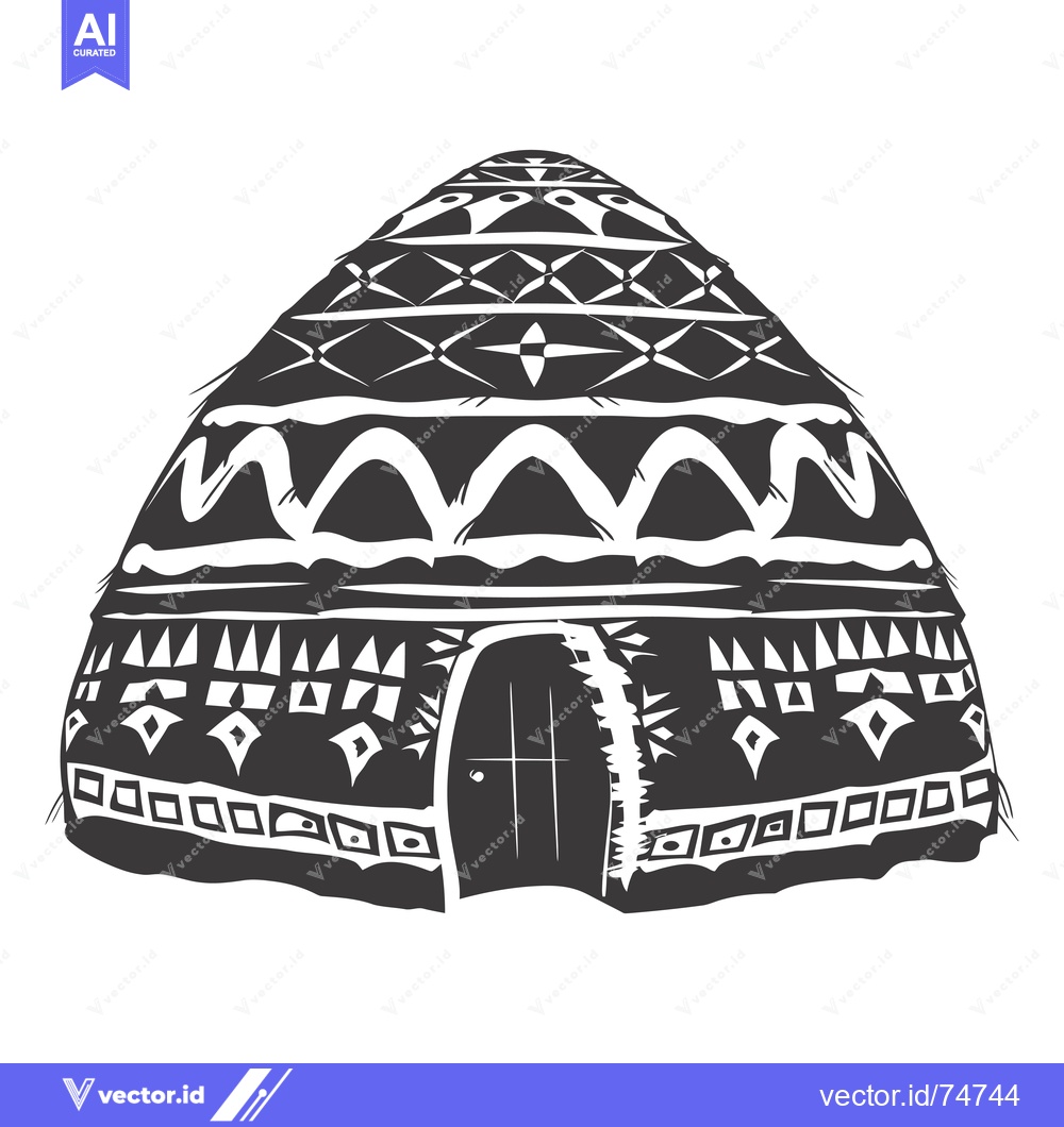Premium Vector dari Black and White Illustration of a Traditional Mongolian Yurt