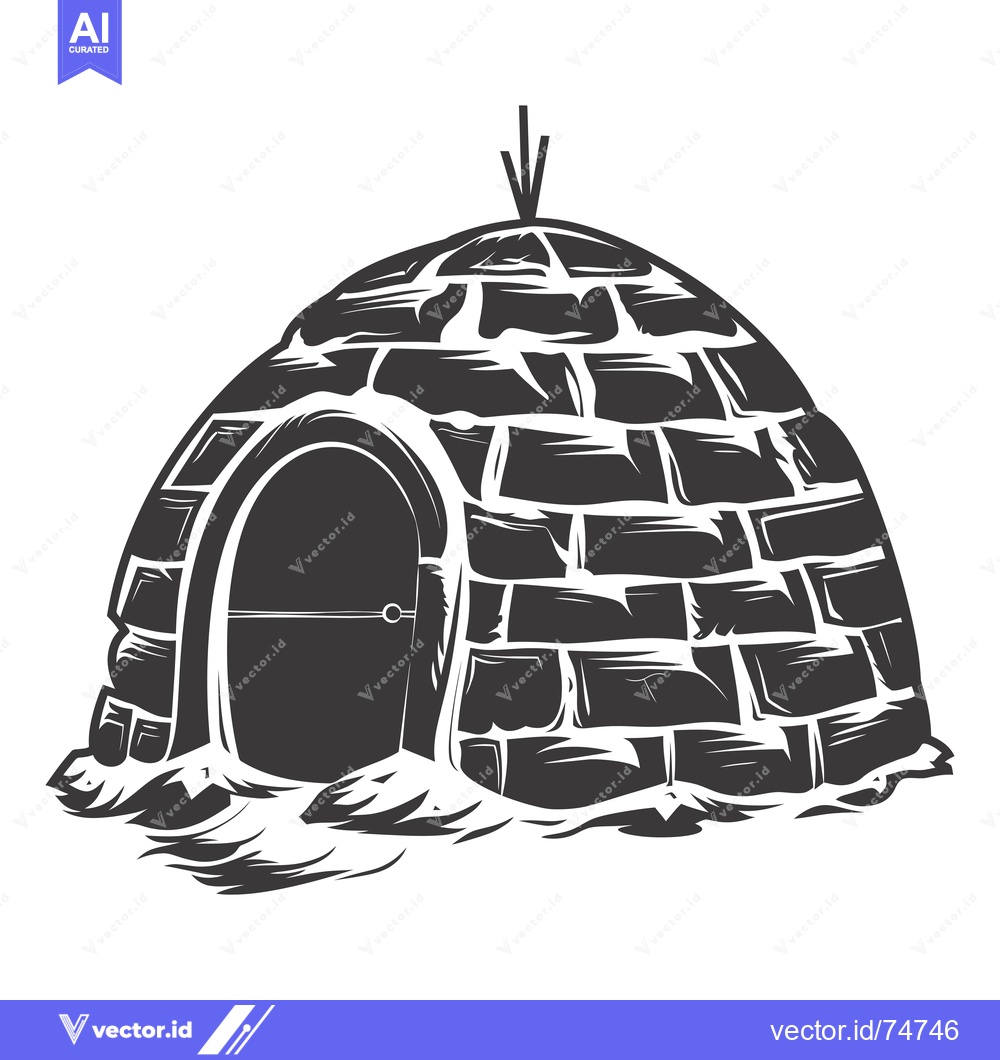 Premium Vector dari A Black and White Illustration of an Igloo with a Doorway