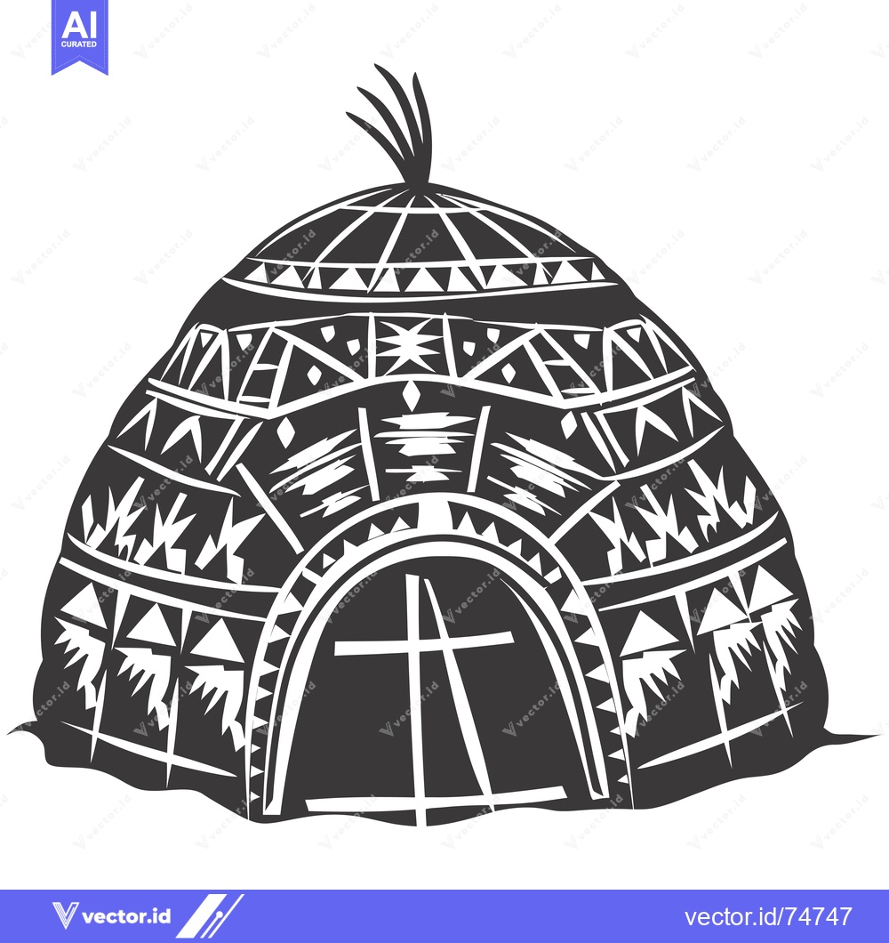 Premium Vector dari A Black and White Illustration of a Traditional Inuit Igloo with Geome