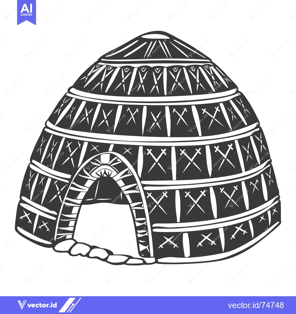 Premium Vector dari A Black and White Illustration of a Traditional Yurt