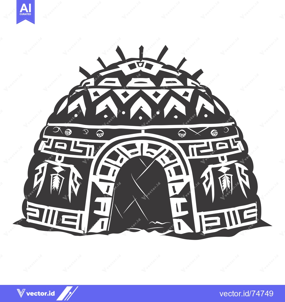 Premium Vector of Black and White Illustration of a Native American Teepee with Geometri