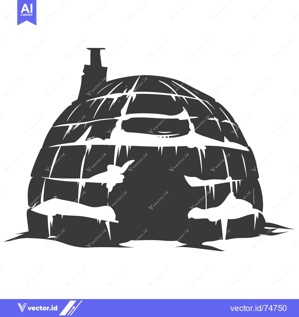 Premium Vector dari A black and white illustration of an igloo with a chimney